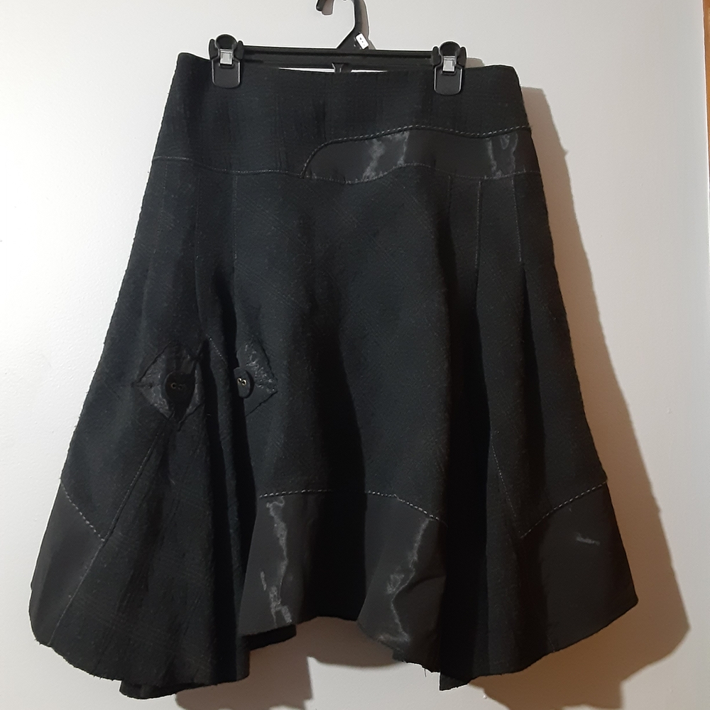 NZL Europe Chic Black A-Line Women's Skirt Flare Embroidered Button Size M Boho